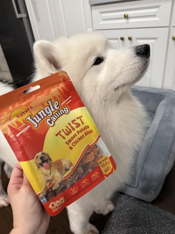 Customer photo review of Chicken-Wrapped Sweet Potato Dog Chews , 10.6 oz