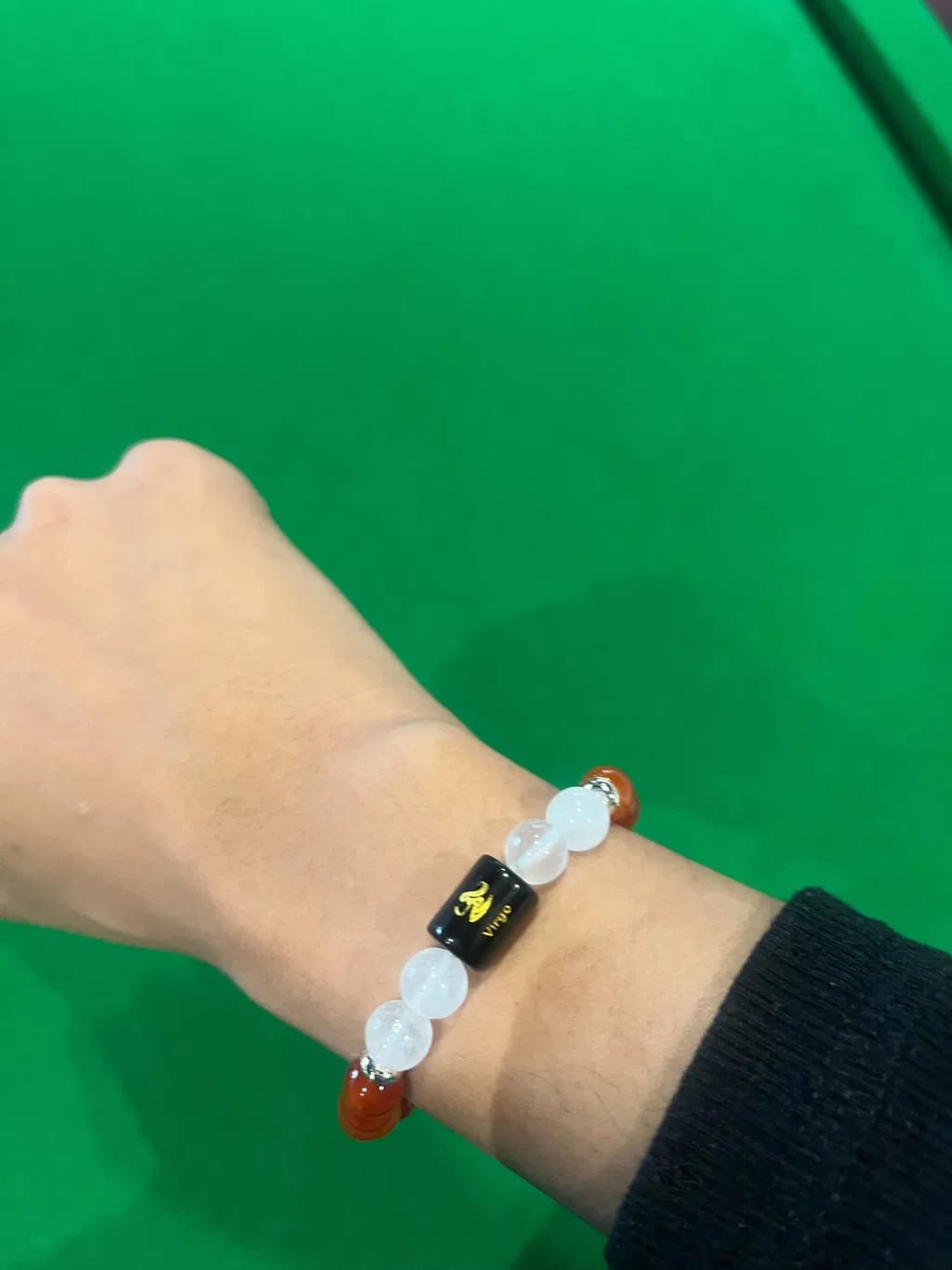 Customer photo review of Virgo (Kanya Rashi) Zodiac Bracelet – Natural Carnelian & Milky Quartz