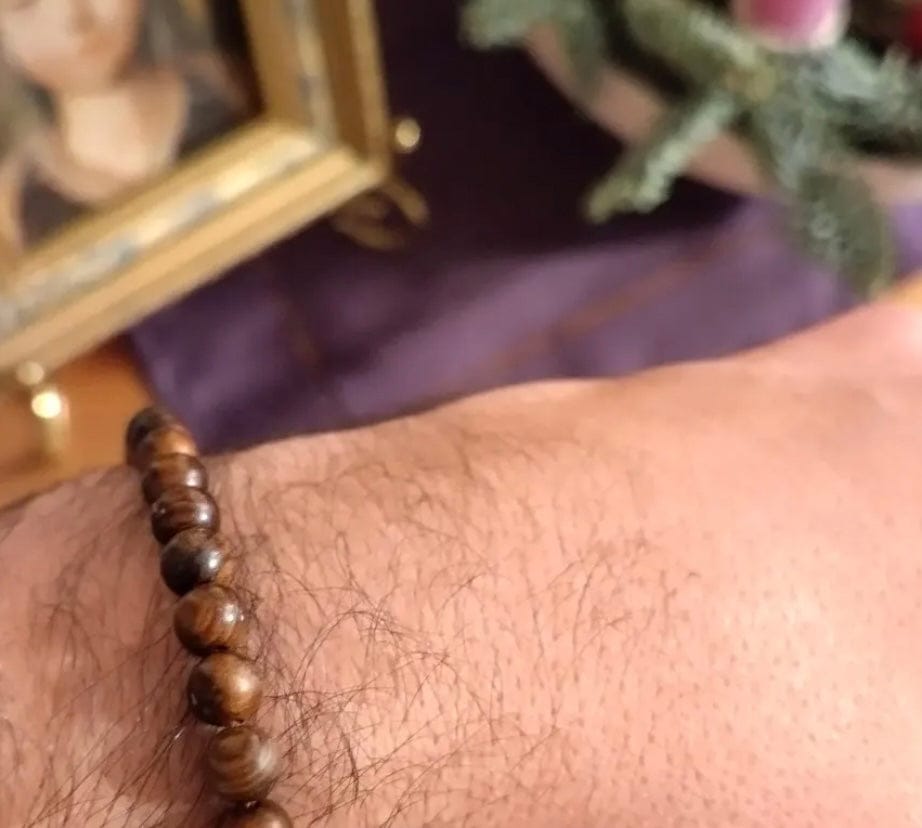 Customer photo review of Mens Wood Bead Bracelet, Wooden Beaded Bracelets — Yoga, Natural Earthy Jewelry, Stacking, Adjustable, Surf, Surfer