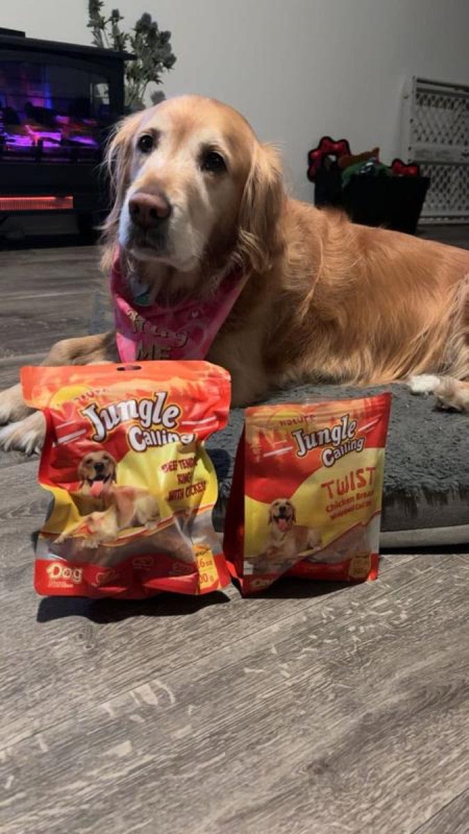 Customer photo review of Rawhide-Free Beef Tendon Dog Rings with Chicken , 10.6 oz