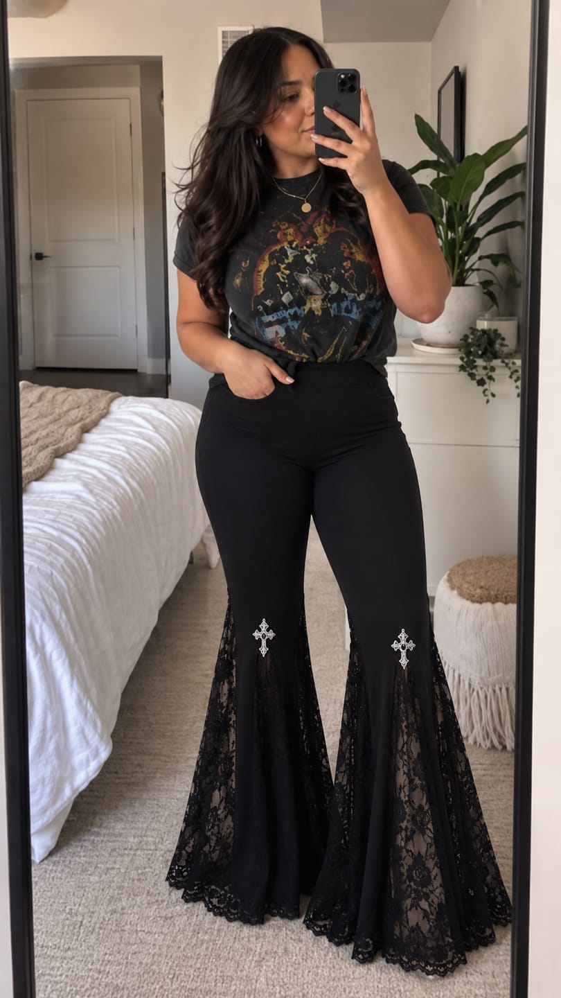 Customer photo review of Pantalón acampanado con encaje y cruces