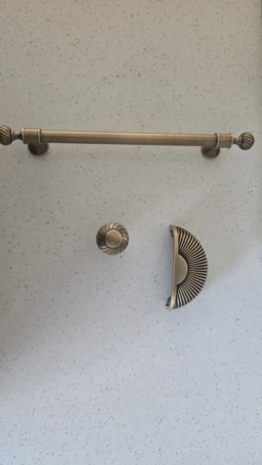 Customer photo review of Ribbed Shell Solid Brass Cup Pull, Antique Brass