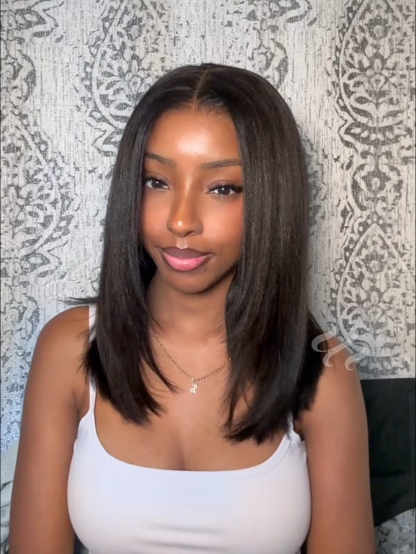 Customer photo review of Wavymy Yaki Straight Layered Cut Silky Wig Upgrade 9x6 T-Part Lace Wig Pre-Plucked Wear Go Glueless Wigs 180% Density