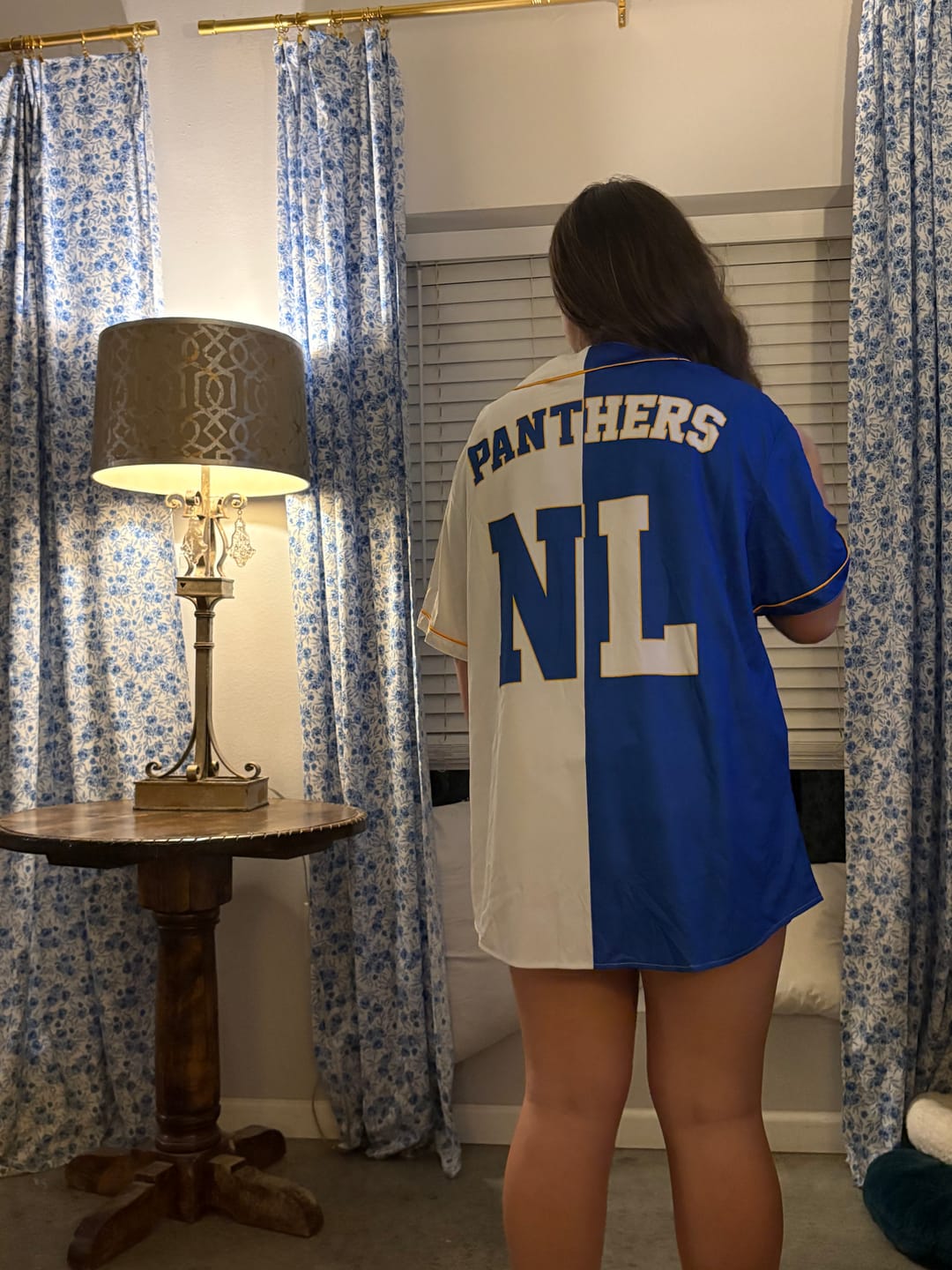 Customer photo review of Custom Split Baseball Jersey Cobalt and White With Yellow Piping - Design Your Own