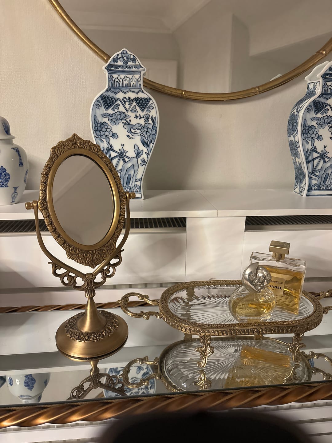 Customer photo review of The Arabella Mirror - Antique Brass Oval Vanity Mirror