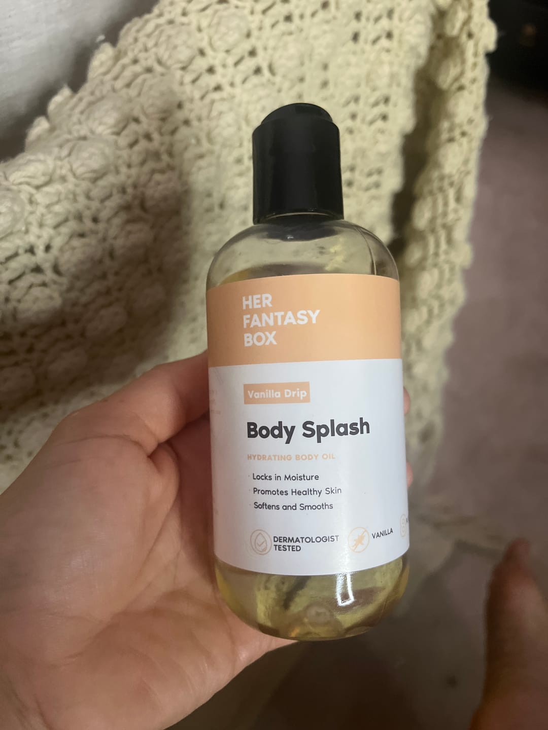 Customer photo review of Body Splash - Skin Smoothing Body Oil (Vanilla Drip)