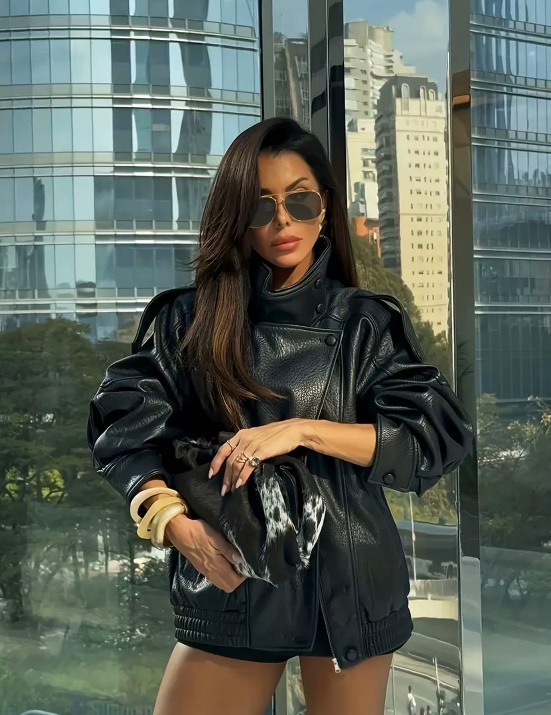 Customer photo review of DALIA – Oversized PU Leather Jacket - Black