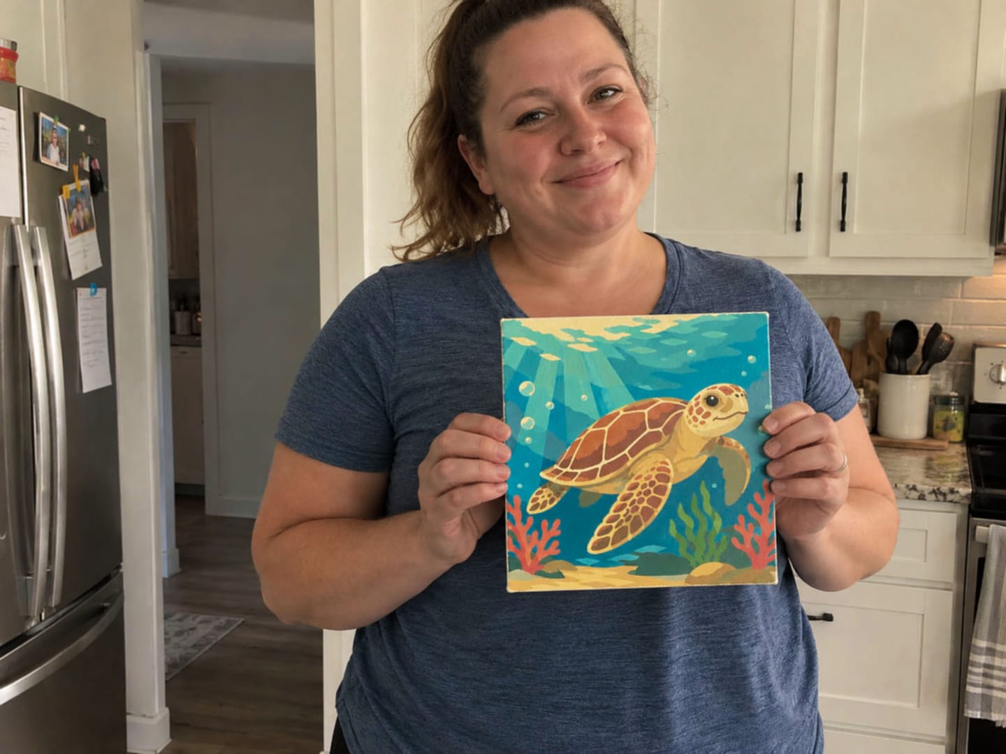 Customer photo review of Mini Peinture par Numéros 20x20cm avec cadre Tortue