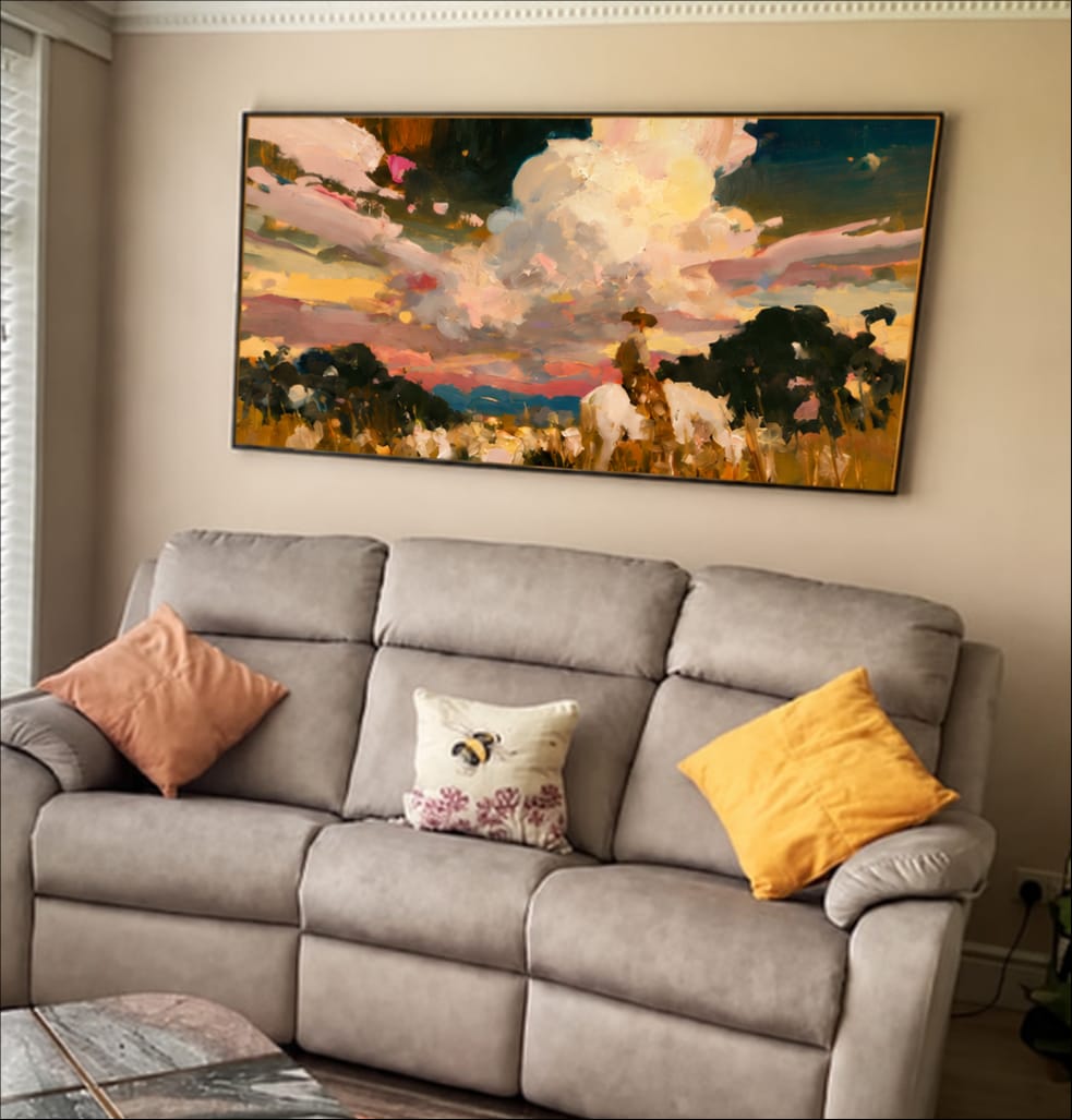 Customer photo review of Prairie Afterglow-Cowboy Sunset Landscape Painting