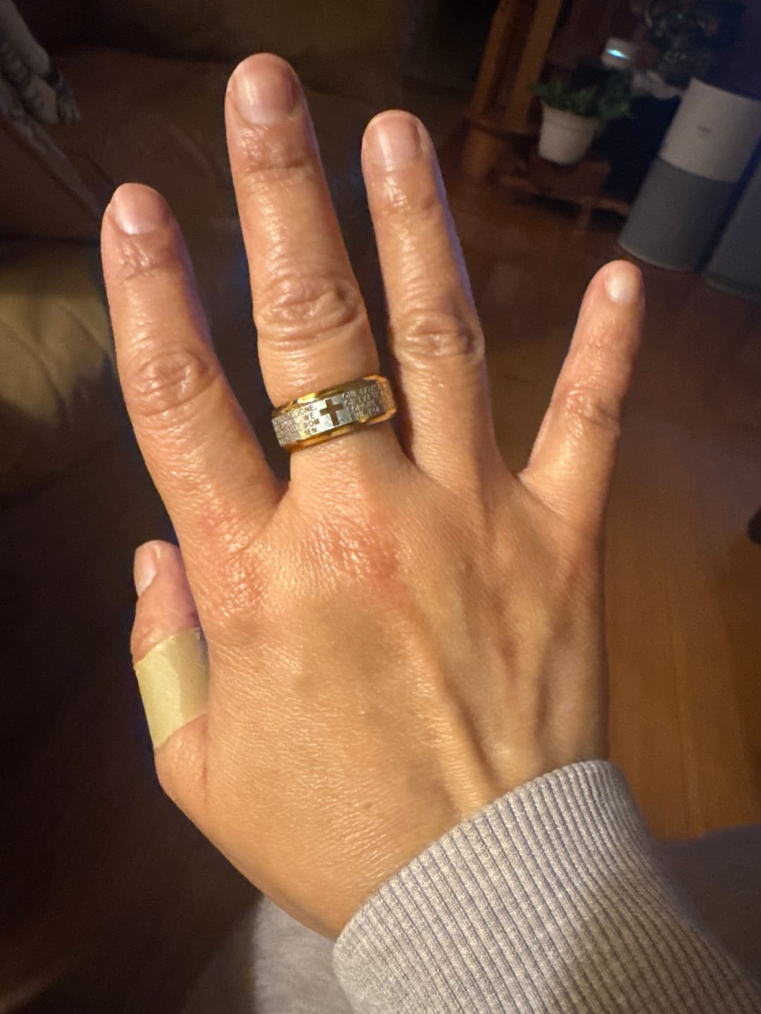 Customer photo review of FREE Today: Deep Engraved Cross Lord’s Prayer Stainless Steel Wide Band Ring: Emblem of Abiding Heavenly Faith