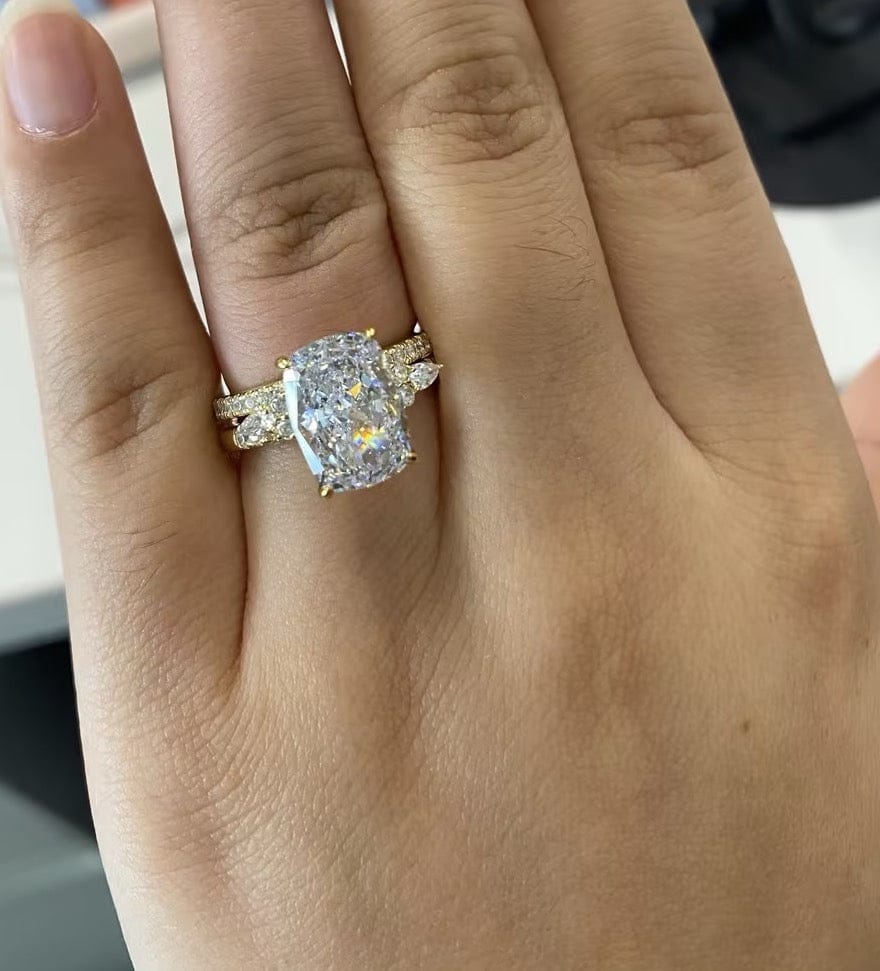 Customer photo review of S925 2PC 4.5Ct Cushion Cut Engagement Ring & Enhancer Wedding Band For Everyday Wear