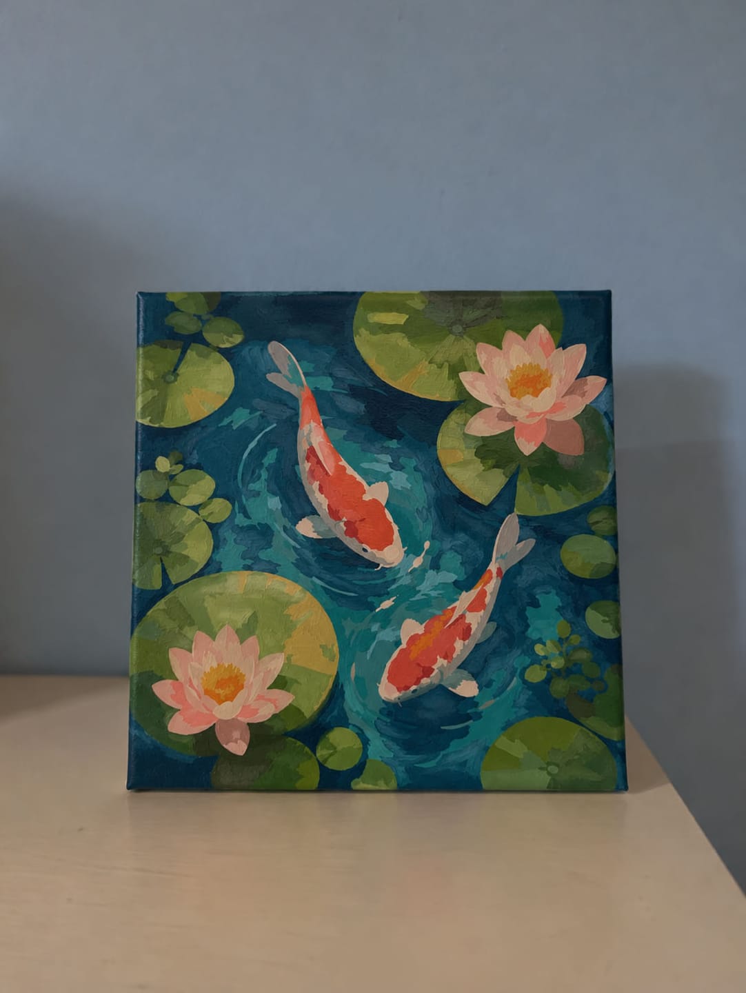 Customer photo review of Mini Peinture par Numéros 20x20cm avec cadre Bassin aux Carpes Koï