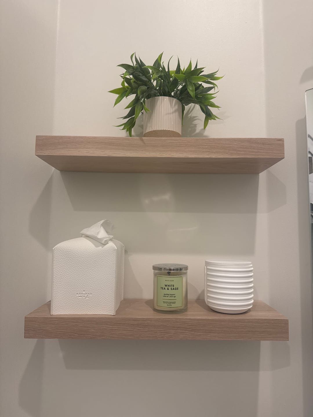 Customer photo review of White Oak Hardwood Floating Shelves