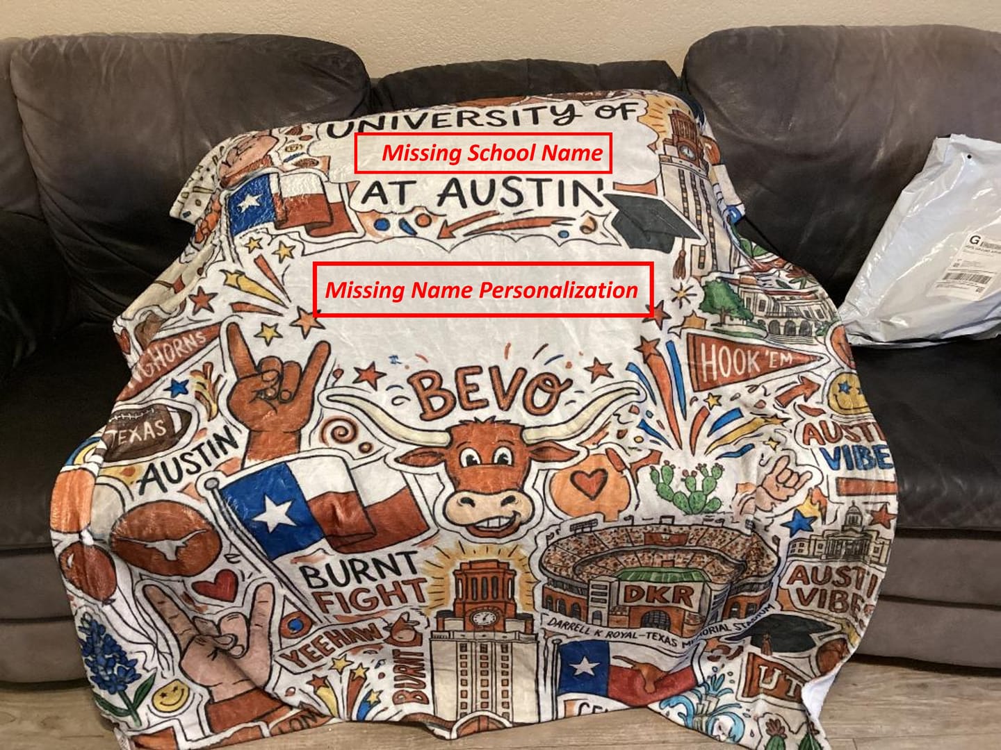 Customer photo review of Doodle Party Style Dorm Throw - Personalized College Campus Graffiti Blanket, Graduation Gift for Students