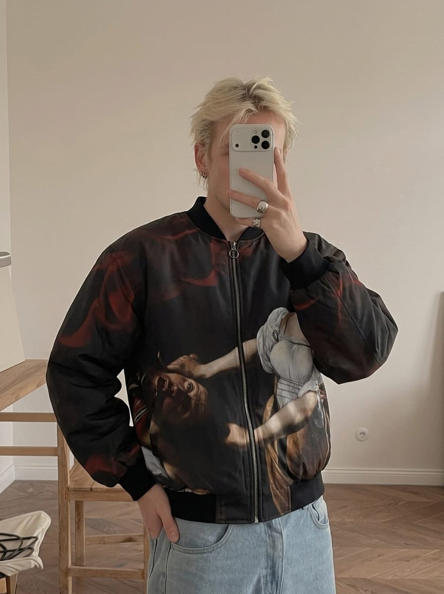 Customer photo review of Judith Beheading Holofernes Bomber Jacket