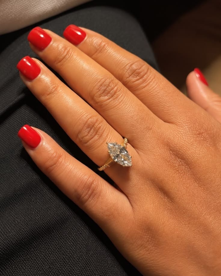 Customer photo review of Daisy 2 Carat Marquise Cut Hidden Halo Lab Grown Diamond Ring in 14K Yellow Gold