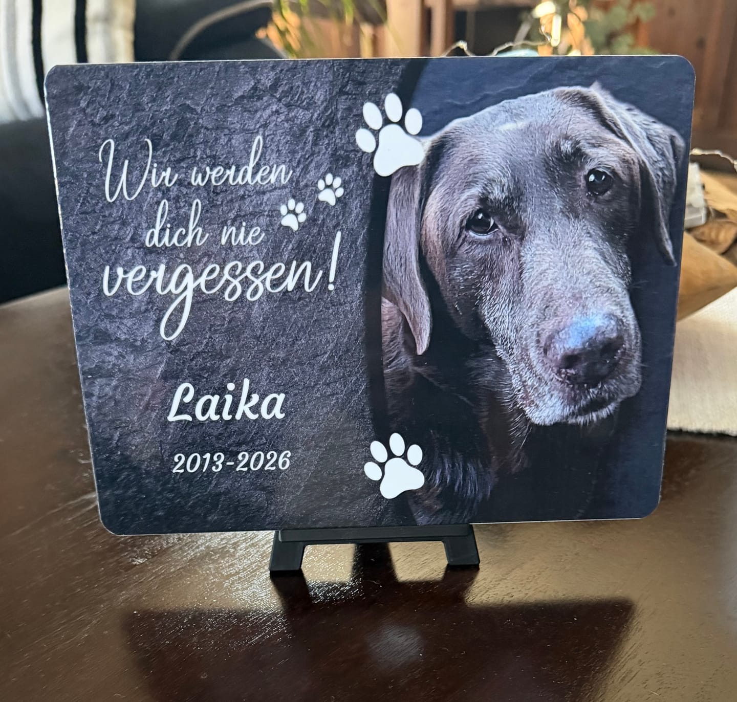 Customer photo review of Hunde Gedenktafel mit Foto & Spruch (UV- &  Wetterfest)