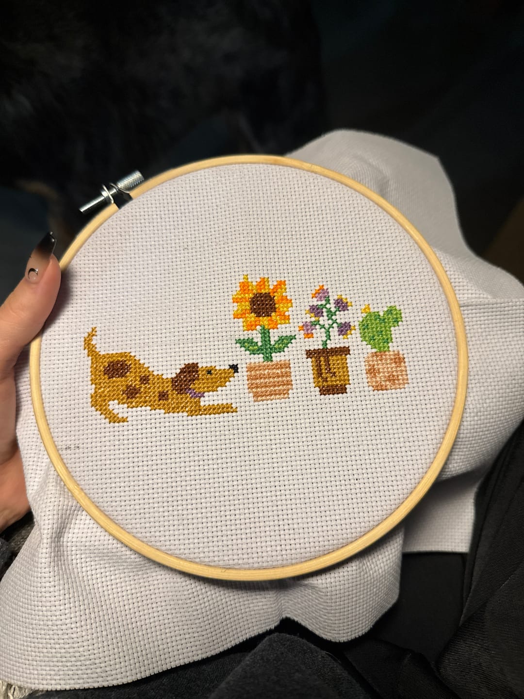 Customer photo review of PUP & PETALS - Cross Stitch Kit