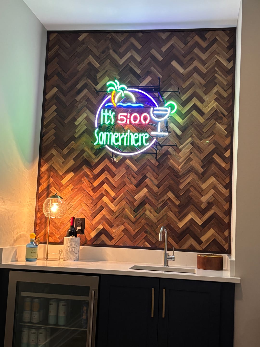 Customer photo review of Natural Walnut 3D Herringbone Panels