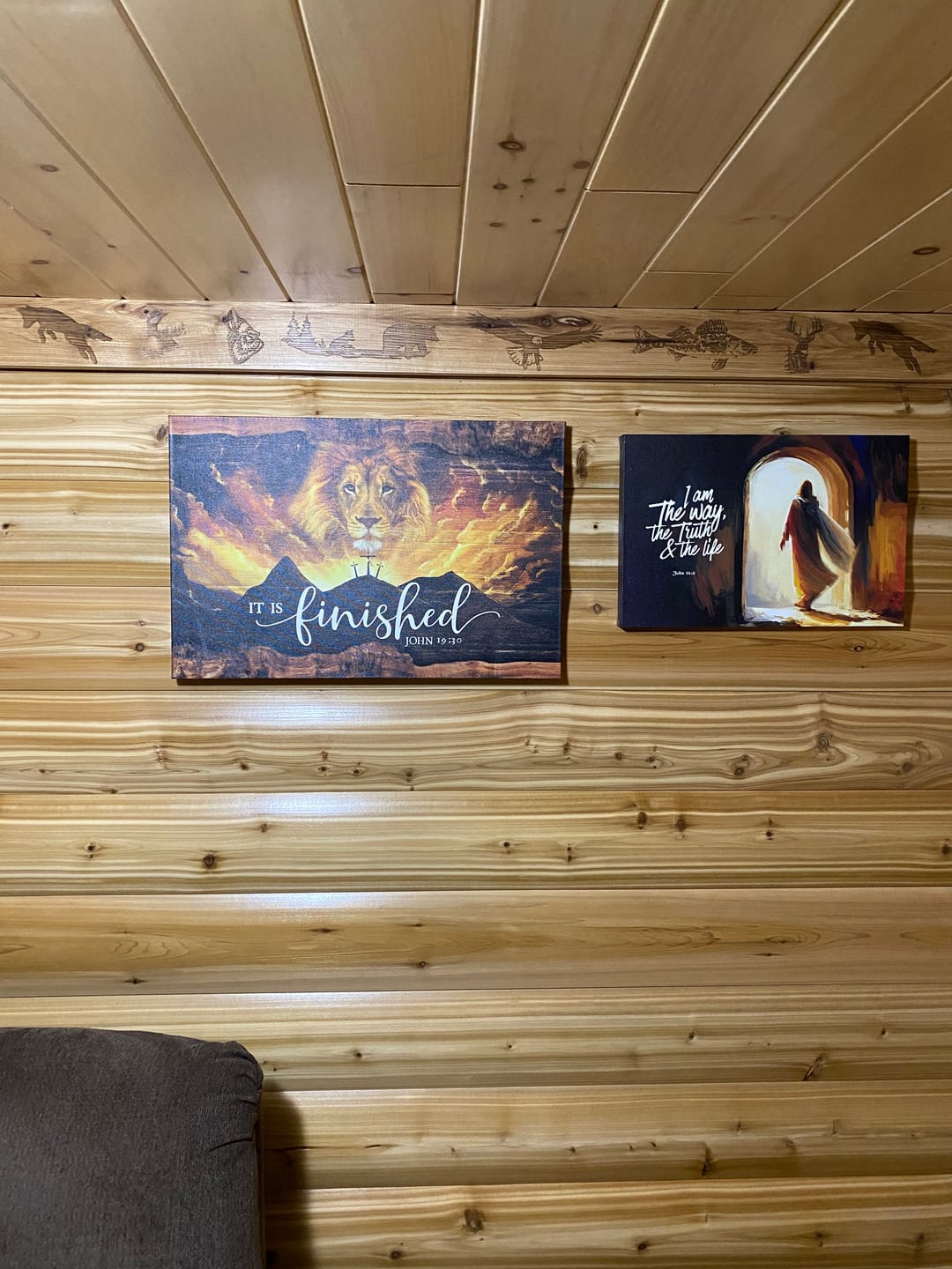 Customer photo review of It Is Finished Wall Art, John 19:30 Jesus Lion Easter Wall Art Canvas