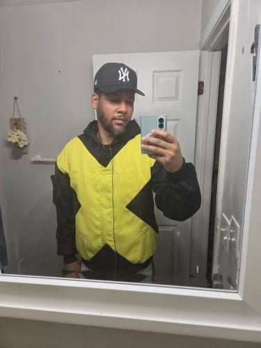 Customer photo review of Men's Black & Yellow X-Panel Hooded Jacket