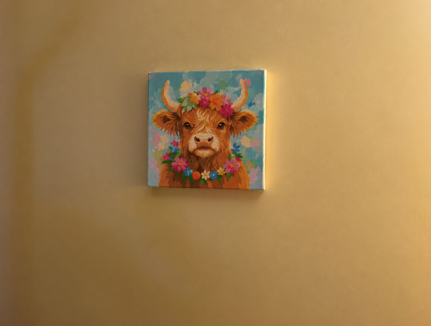 Customer photo review of Mini Peinture par Numéros 20x20cm avec cadre Vache Highland reine du jardin