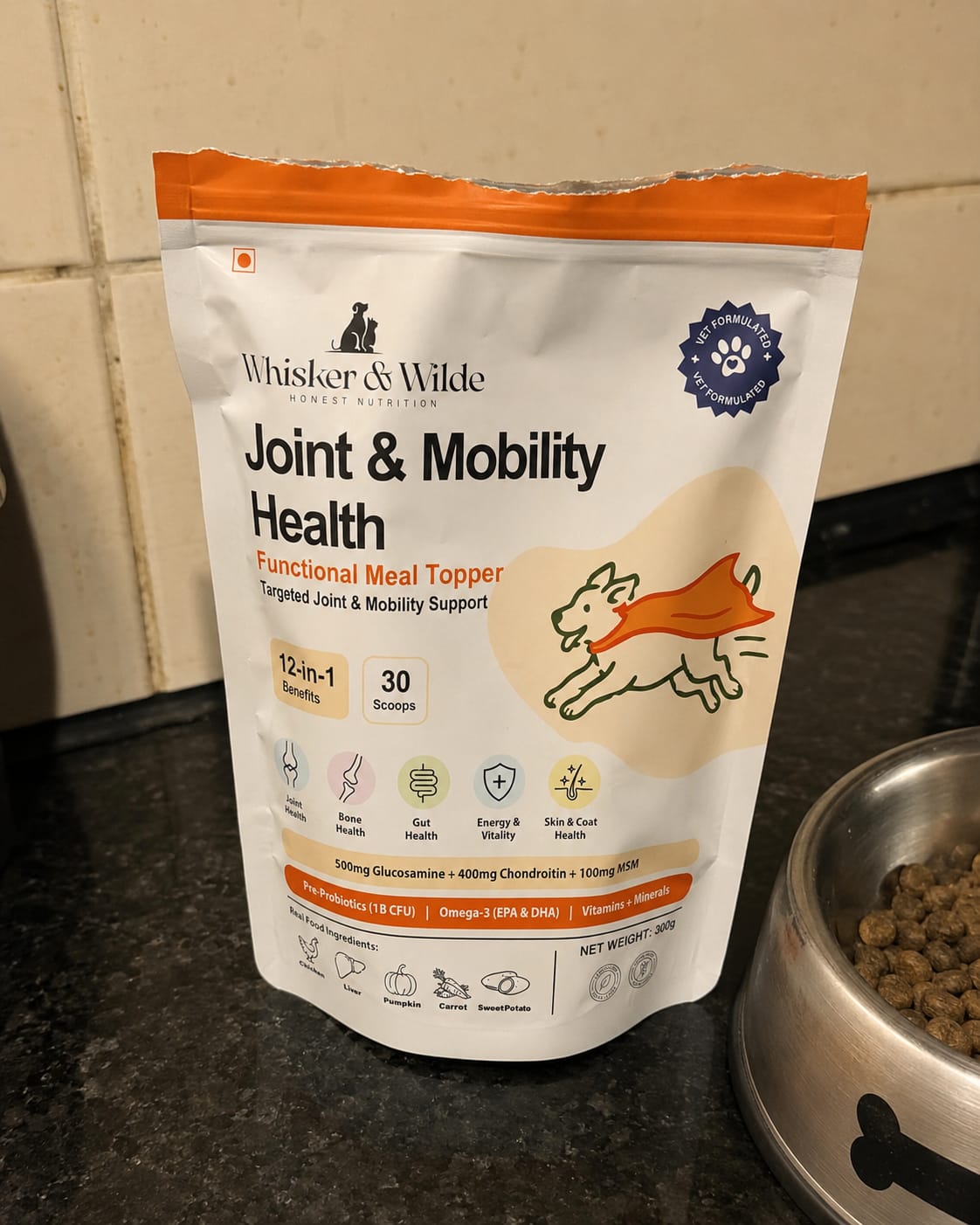 Customer photo review of Joint Support Dog Topper · Glucosamine & Chondroitin for Stiff Joints & Mobility