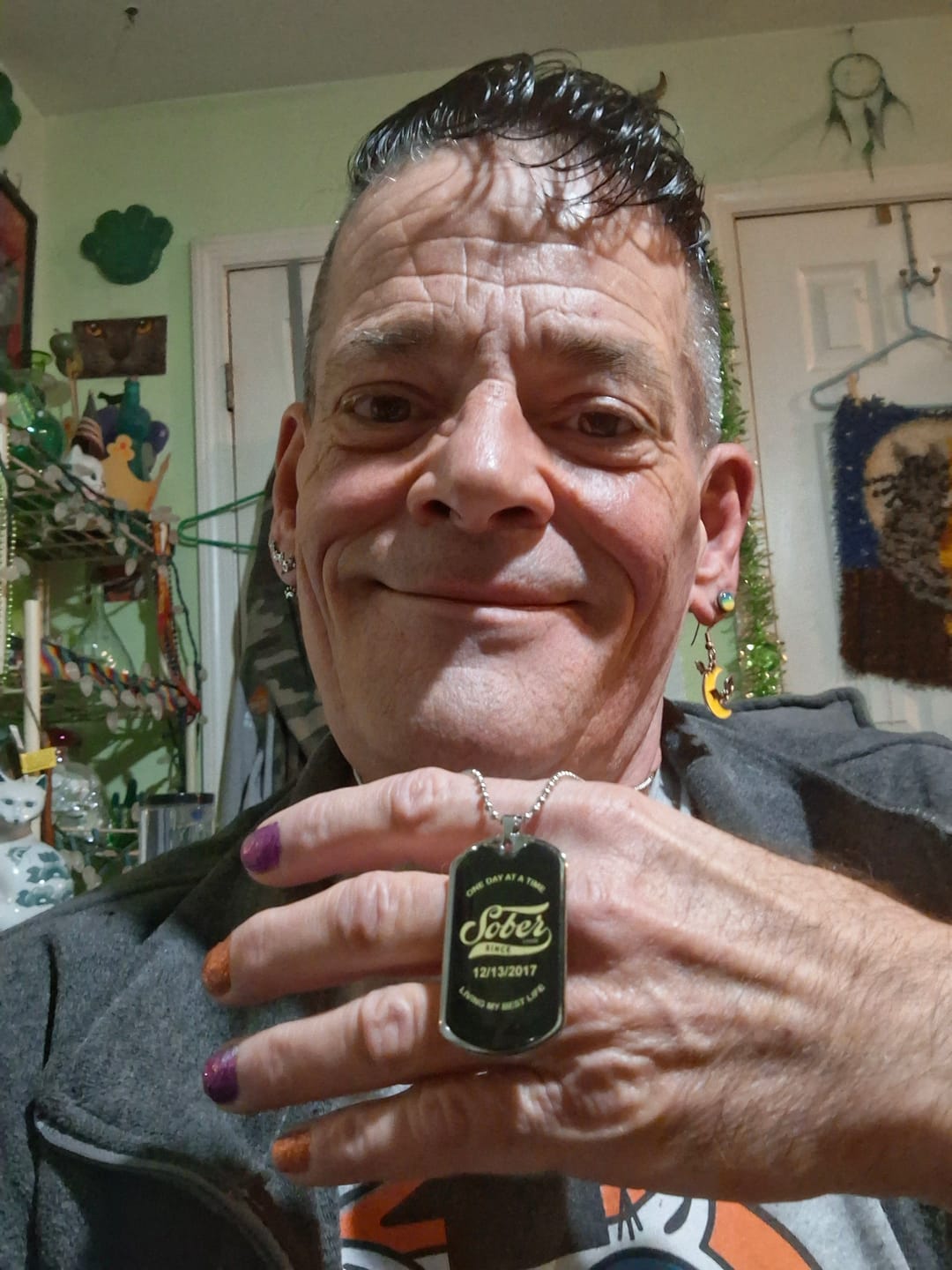 Customer photo review of Sobriety Gift | Sober Since Dog Tag Jewelry