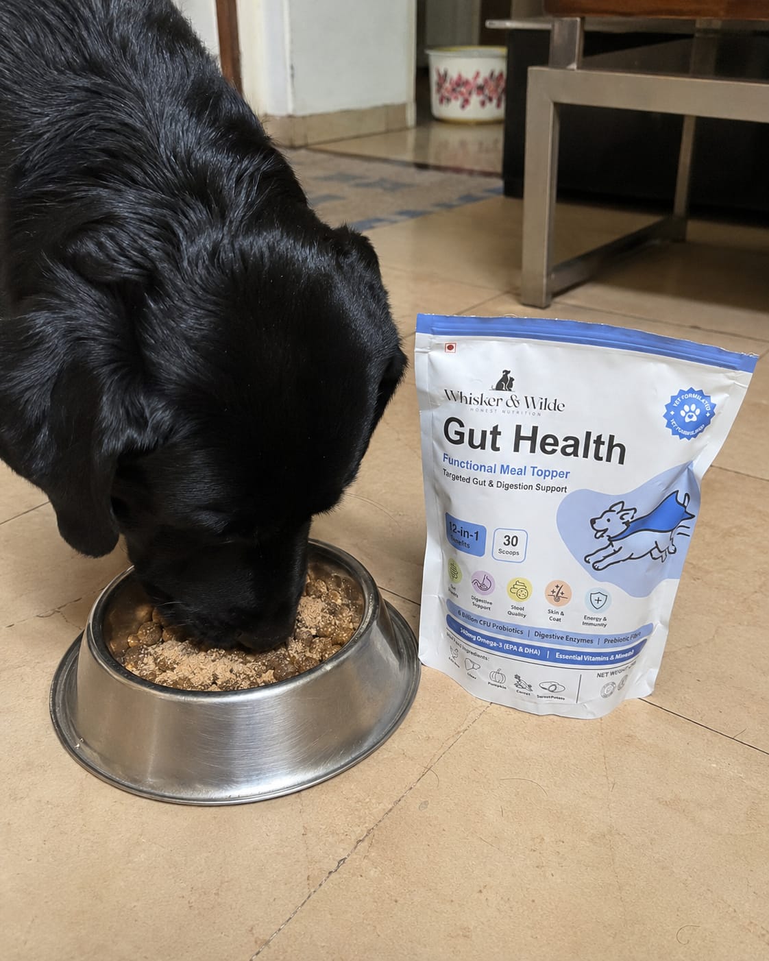 Customer photo review of Gut Health Dog Topper · 6 Billion CFU Probiotics for Loose Stools, Gas & Paw Licking