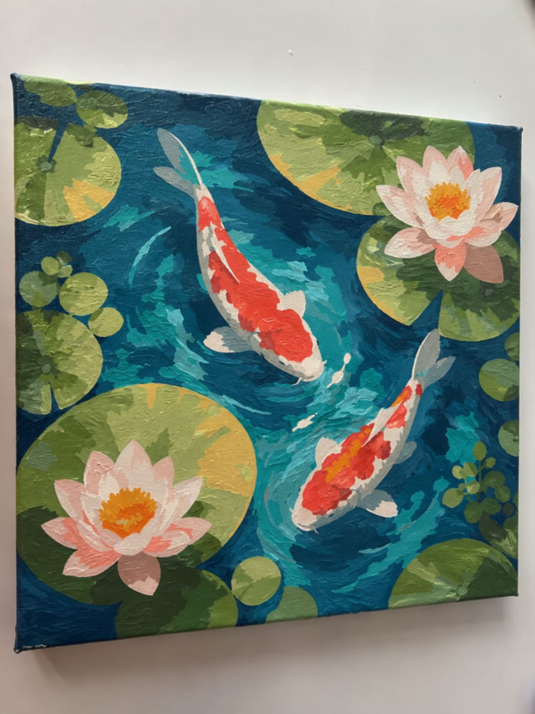 Customer photo review of Mini Peinture par Numéros 20x20cm avec cadre Bassin aux Carpes Koï
