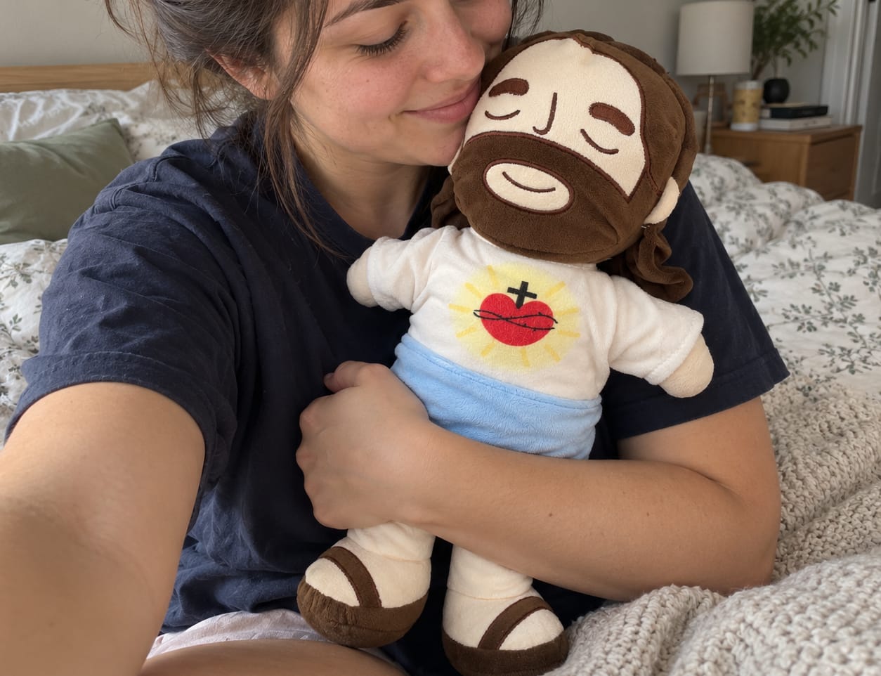 Customer photo review of Breathing Jesus Plush for Sleep Better