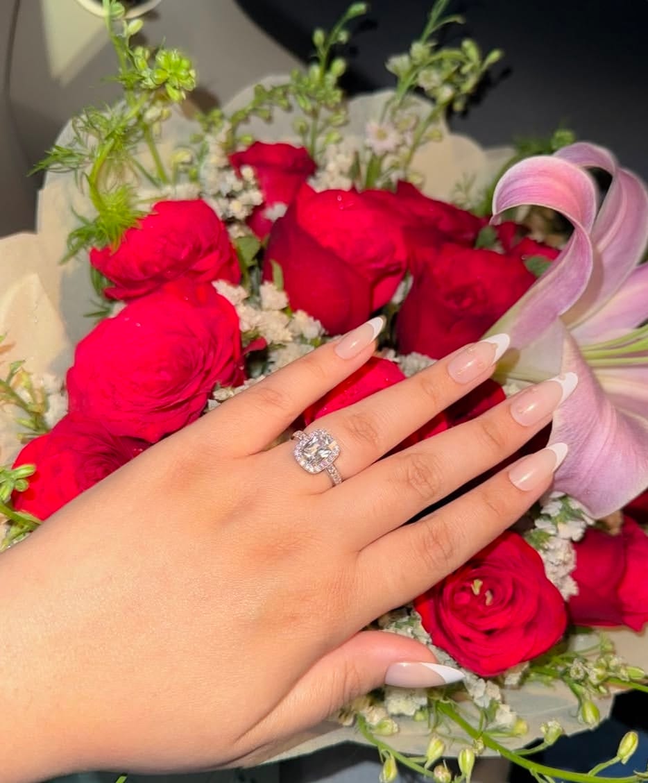 Customer photo review of Avaloria Cushion Cut Halo Pave Lab Grown Diamond Ring