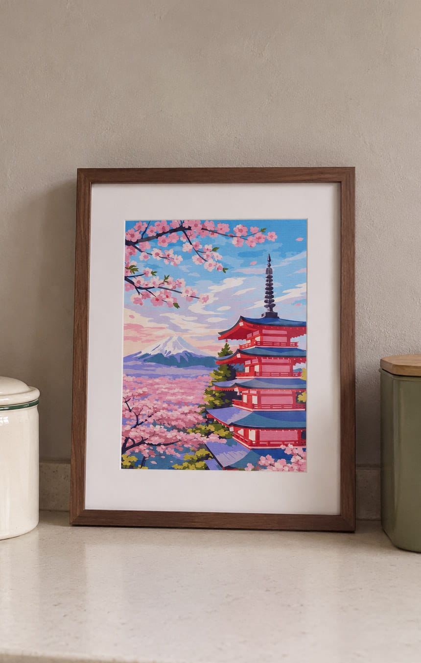 Customer photo review of Coffret Peinture par numéros - Pagode du Mont Fuji