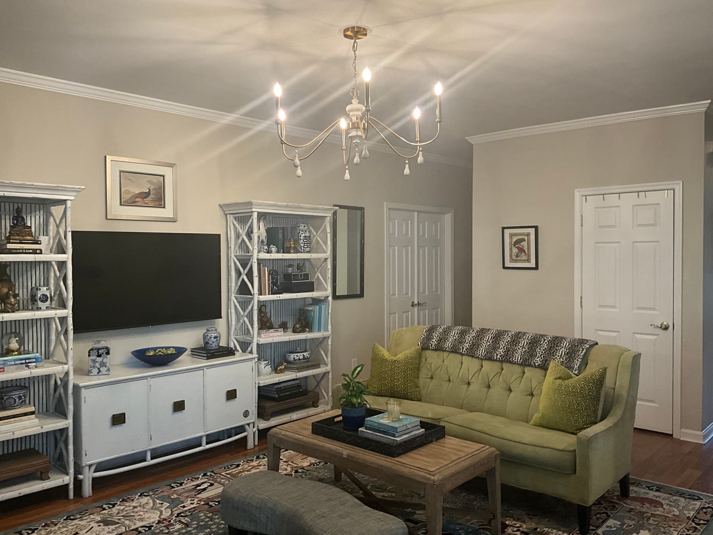 Customer photo review of French Country White Wood Brass Iron Candle Chandelier