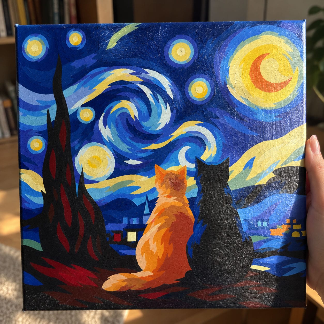 Customer photo review of Mini Peinture par Numéros 20x20cm avec cadre Compagnons nuit étoilée