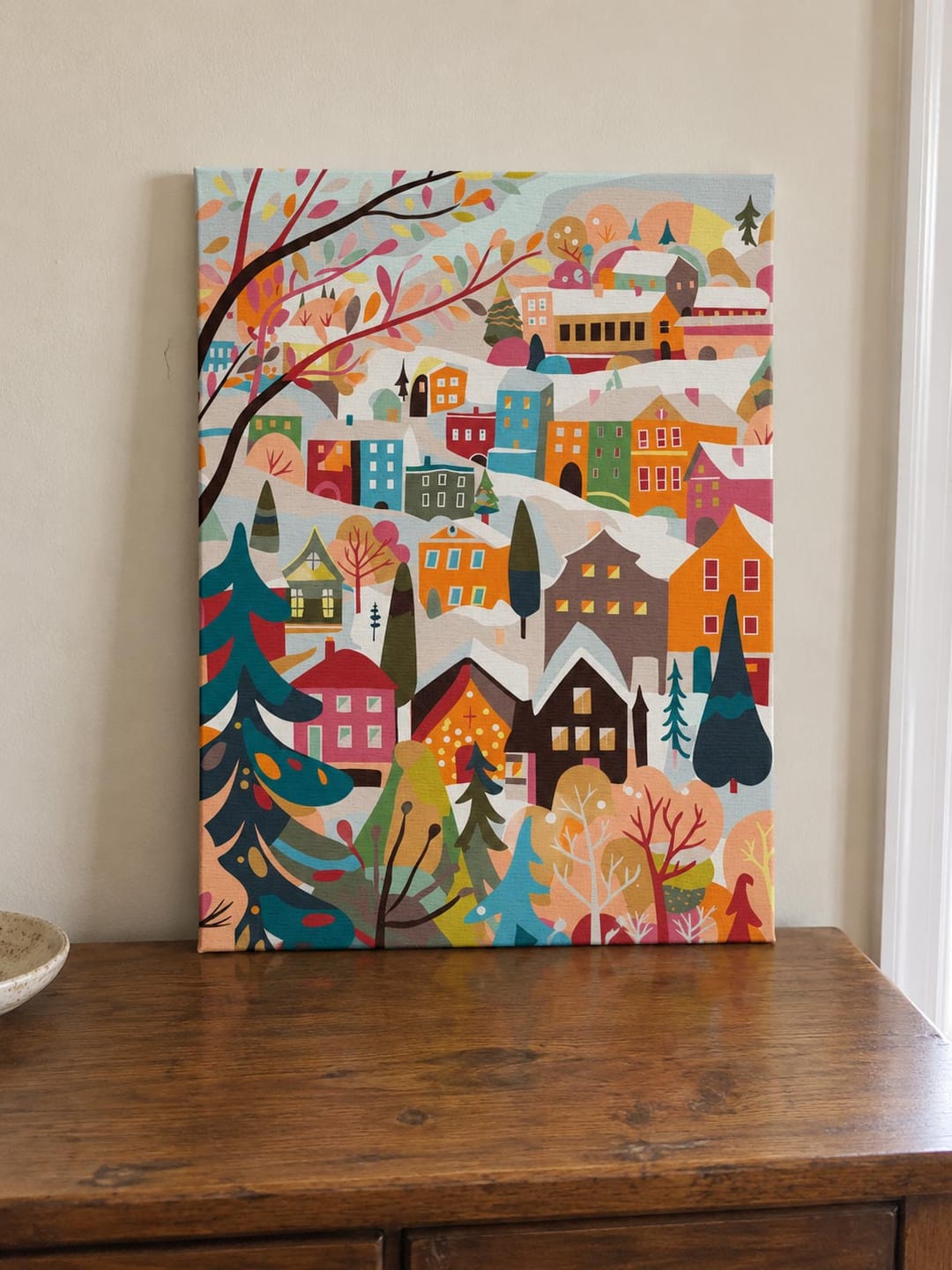 Customer photo review of Coffret Peinture par numéros - Village hivernal coloré