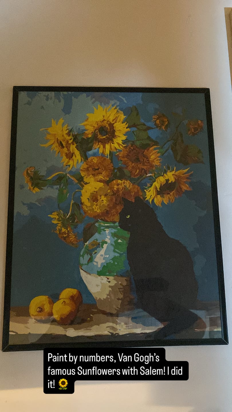 Customer photo review of Famous sunflowers and a black cat | Paint by Number