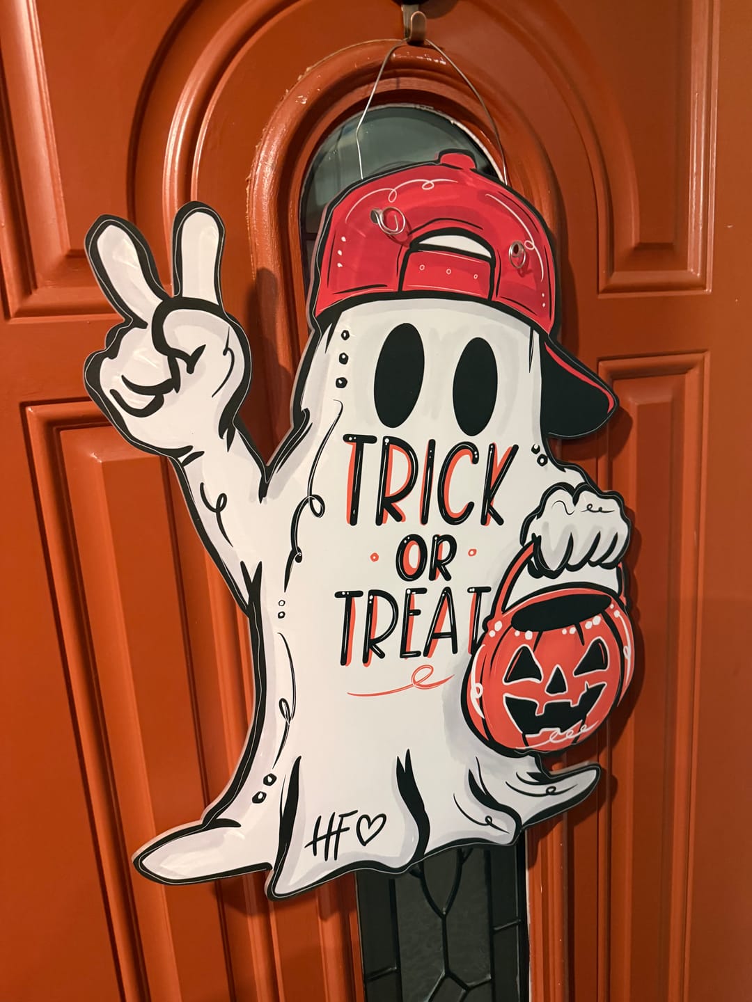 Customer photo review of Trick or Treat Ghost Door Hanger