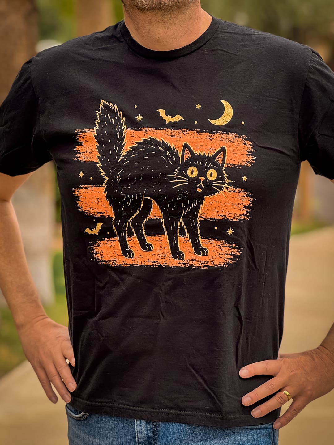 Customer photo review of Black Cat Vibes T-Shirt