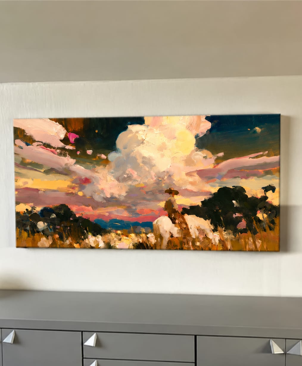 Customer photo review of Prairie Afterglow-Cowboy Sunset Landscape Painting