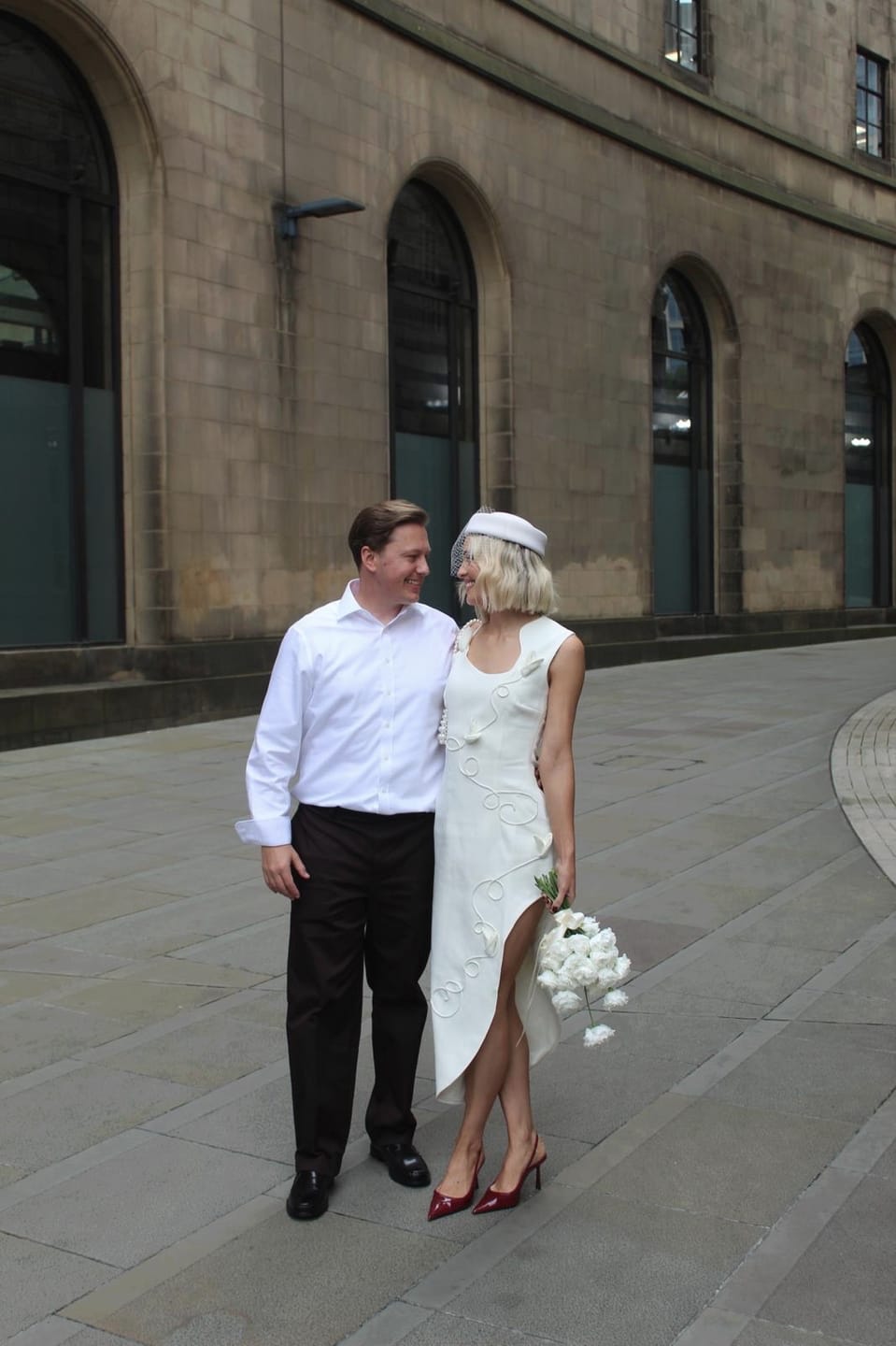 Customer photo review of Bridal Pillbox Hat with Birdcage Veil