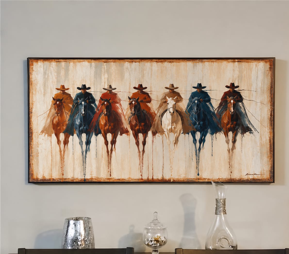 Customer photo review of Seven Riders Lineup-Western Cowboy Oil Painting