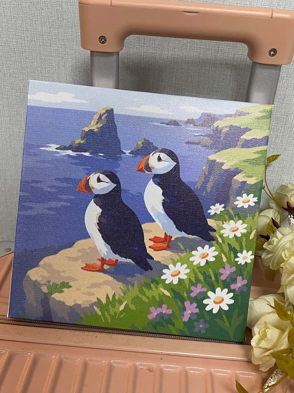 Customer photo review of Mini Peinture par Numéros 20x20cm avec cadre Macareux sur les falaises océaniques