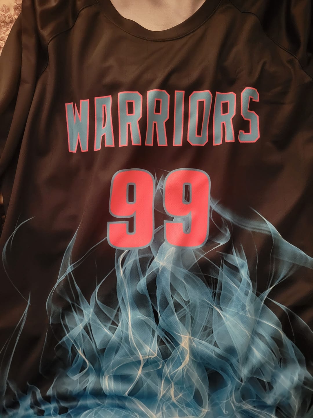 Customer photo review of Custom Black Teal Colorful Flame Pattern Long Sleeve Performance T-Shirt