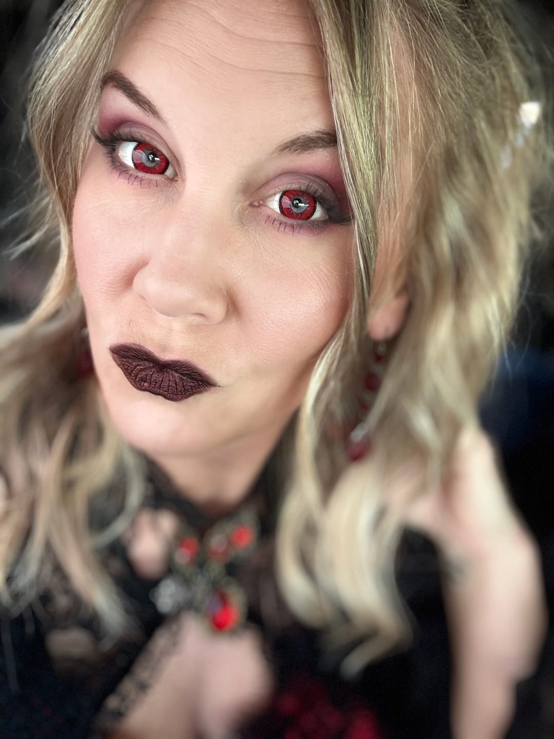 Customer photo review of Love Words Red Colored Contact Lenses