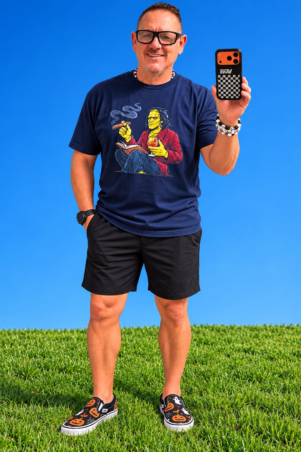 Customer photo review of Creature's Night Off Cognac Cigar T-Shirt