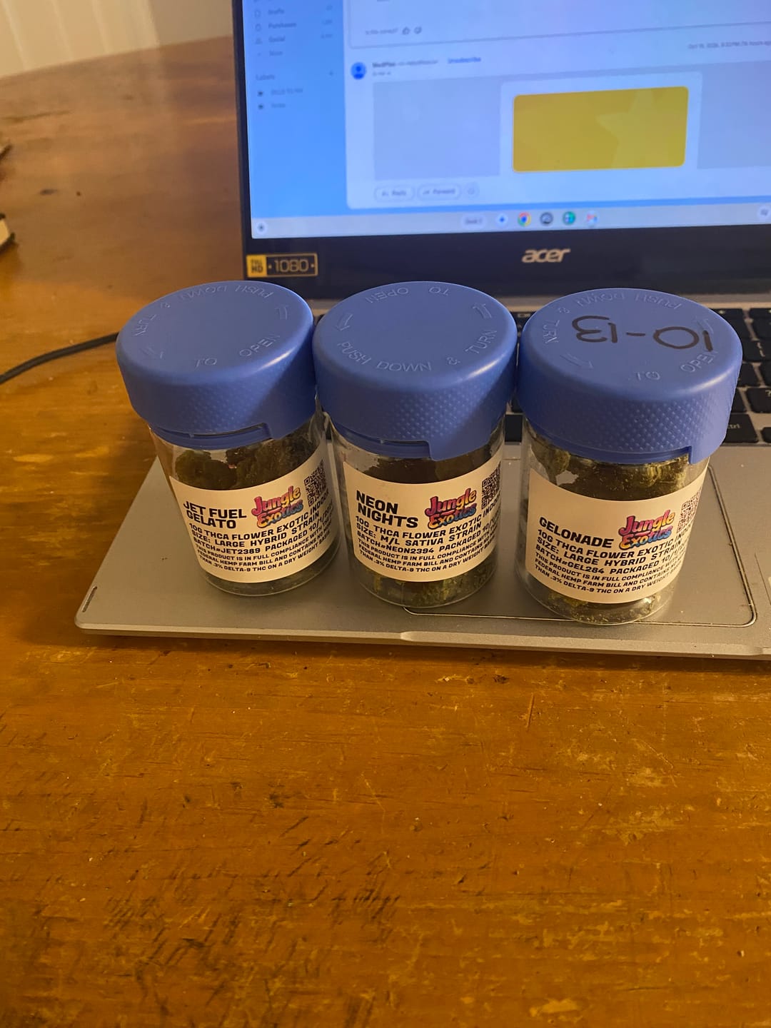 Customer photo review of Jet Fuel Gelato Exotic THCA Flower Hybrid 10g 🟢