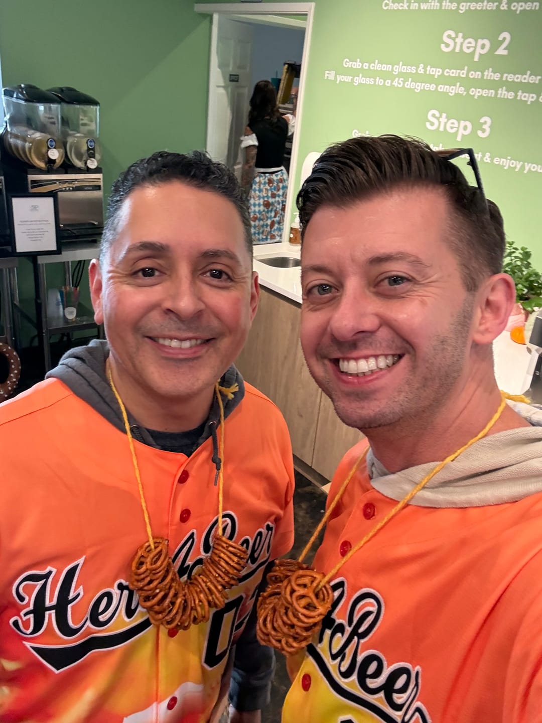 Customer photo review of Custom Orange National Beer Day Personalized Beer Pattern Baseball Jersey