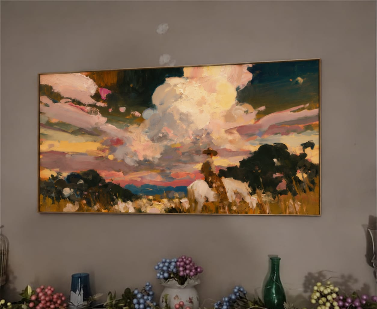 Customer photo review of Prairie Afterglow-Cowboy Sunset Landscape Painting