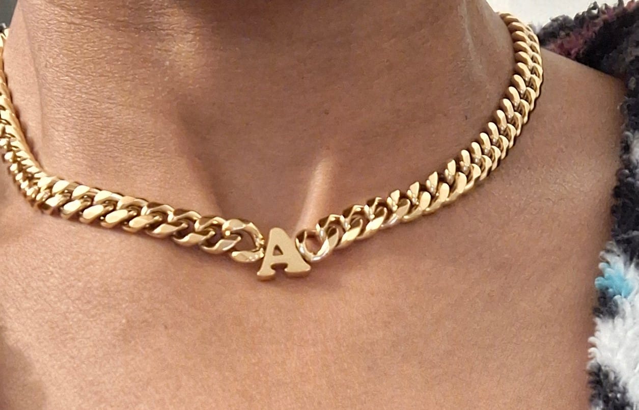 Customer photo review of Letter Choker w/ XL Cuban Chain